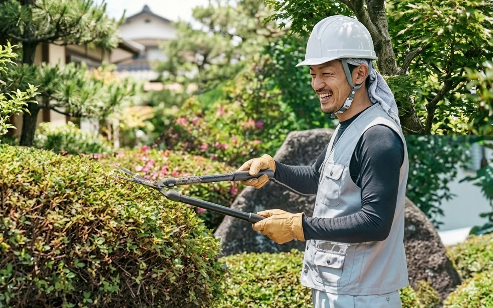 城南造園の造園現場で働くスタッフ
